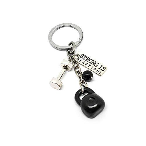 Portachiavi a tema Fitness con manubrio pesi e kettlebell