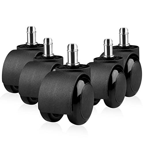Gvolatee 5 Pezzi ruote sedia ufficio 11X 22MM per Sedie da Gioco, Rotelle per sedie Design a Doppia Ruota, Rotelle di Ricambio Silenziosa e Senza Graffi per Piastrelle, Pavimenti Duri, Laminata, Nero