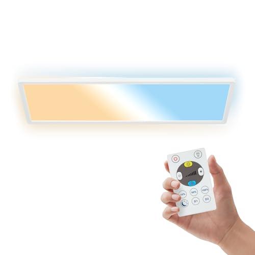 B.K.Licht - Pannello LED piatto con telecomando, dimmerabile, illuminazione indiretta, CCT regolabile da bianco caldo a luce diurna, IP44, plafoniera bagno, cucina, lampada soffito, 58x20x3cm, bianco