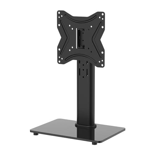 GRIFEMA GB1005-2 Supporto TV da Tavolo 17-43 Pollici,Piedistallo TV Girevole Universale, Regolabile in Altezza, Base in Vetro Temperato, Nascondere il Cavo, Fino a 30 kg, Max Vesa 200x200mm