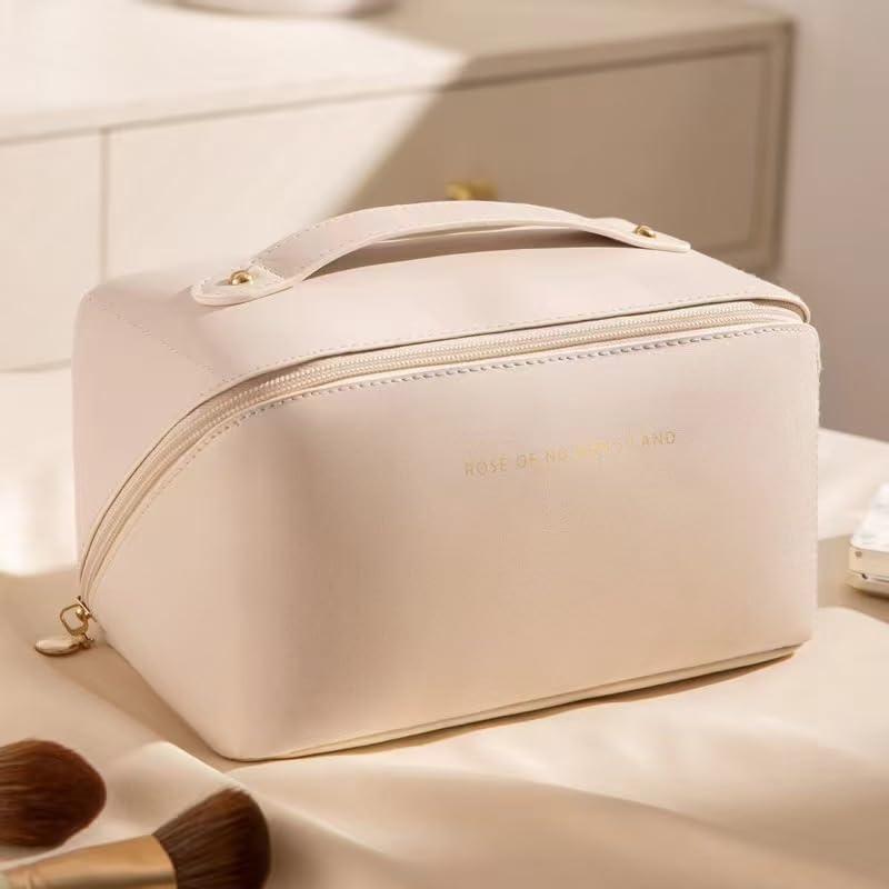Beauty case da viaggio organizer – Grande capienza, impermeabile, con divisori e manico per una facile conservazione, bianco, Portabilità