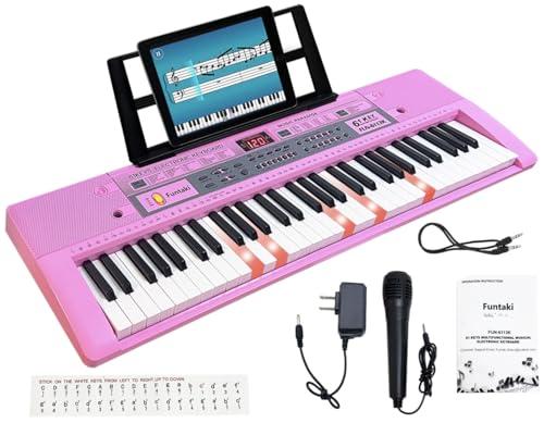 Funtaki Pianoforte digitale portatile a 61 tasti, pianoforte elettronico con tasti illuminati e supporto musicale, mini tastiera per bambini e adulti, tastiera digitale Rosa