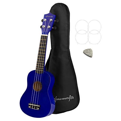 World Rhythm - Ukulele Soprano per Principianti, Finitura Uke Soprano Con Custodia, Corde Di Ricambio e Plettro In Feltro Standard, Blu