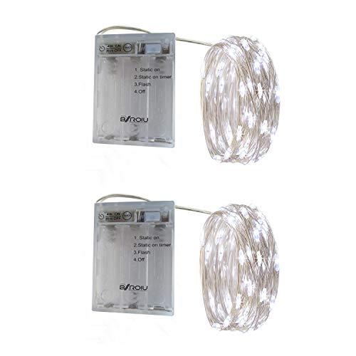 BXROIU 2 X Catena Luminosa Luci Stringa con Timer Ghirlanda filo d'argento Batteria Operazione 3 Modalità per Festa/Matrimonio/Giardino/Natale,