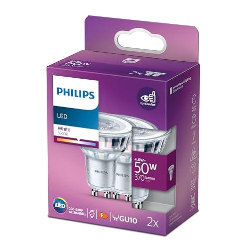 Philips LED Classic, confezione da 2 [GU10 Spot] 4,6 W - 50 W equivalente, 220 - 240 V, bianco 3000 K (non dimmerabile)