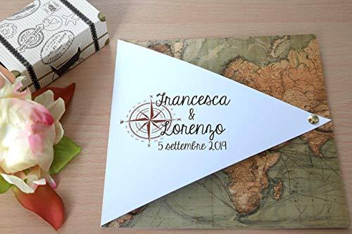 Partecipazioni matrimonio - inviti nozze tema viaggio vintage con cartina e bussola 10 pezzi