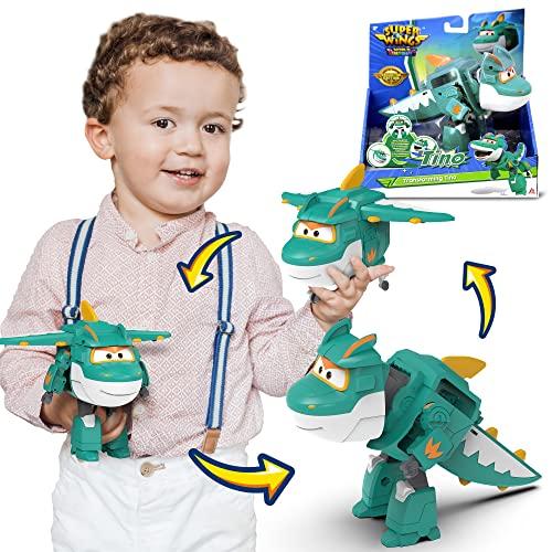 Super Wings Giocattolo Trasformabile Tino Dinosauro 5 pollici - Trasformazione Semplice, Regalo Bambini 3+ Anni, Verde