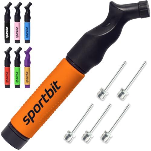 SPORTBIT Pompa per palloni con 5 aghi - Sistema di gonfiaggio Push & Pull - Ideale per tutti i palloni sportivi -Pompa per pallavolo, gonfiatore per pallacanestro, pompa per palloni da calcio e calcio