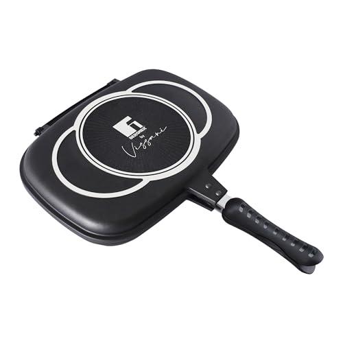 BERGNER by Vissani Padella doppio grill effetto fornetto 32x24x7,2cm, corpi separabili in alluminio pressofuso con rivestimento antiaderente effetto pietra, chiusura ermetica