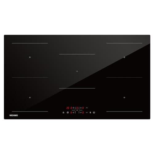 WEHIMO Piano cottura a induzione 5 Fuochi da Incasso, Piastra a Induzione 8600W, Piano Cottura 90cm, 9 Livelli di Potenza, Booster, Timer, Nero, 5 Zone