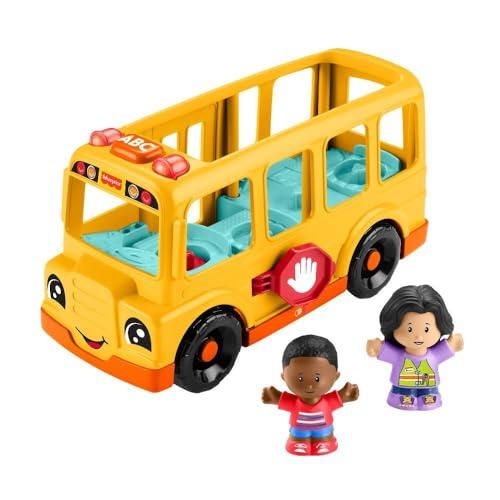 Fisher-Price Little People HYT03 - Scuolabus giocattolo con musica e 2 personaggi per bambini a partire da 1 anno, versione multilingue