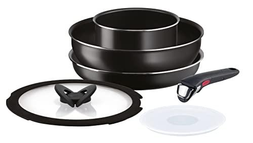 Lagostina Ingenio Essential Plus Set di Pentole e Padelle Antiaderenti in Alluminio per Gas e Forno, 6 Pezzi, Casseruola Fonda 16cm, Padella 26cm, Wok 26cm, 2 Coperchi e Manico Removibile