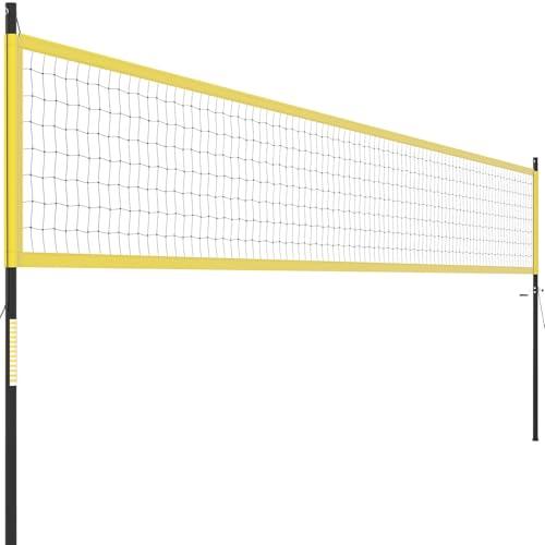 COSTWAY Rete da Pallavolo per Esterni Portatile, Rete con Pali Regolabili in Altezza, Anti-Afflosciamento, Pallavolo, Pompa, Martello, Linea di Confine e Borsa, per Giardino e Spiaggia (Giallo)