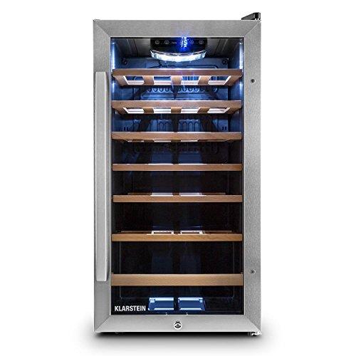 KLARSTEIN Cantinetta Vino, Cantinetta Vino Refrigerata a Zona Singola per Interno/Esterni, Frigo Bar, Cantina Vino con Vetrina, Mini Bar con Protezione UV, Frigo Vino Touch, 5-18°C, 26 Bottiglie