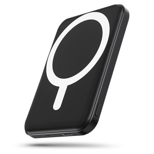 Podoru Powerbank per Mag-safe, 5000mAh Power Bank Wireless 20W PD Ricarica Rapida Power Bank Magnetico con Type-C/Lighting Caricatore Portatile per iPhone 17/16/15/14/13/12 Tutto Series-Nero
