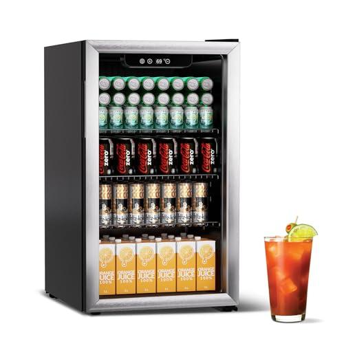 DollarDash Frigorifero Mini da 80L, Mini Frigo per Bevande Autonomo con Porta in Vetro, Capienza 115 Lattine per Bibite e Birra, con Ripiani Regolabili e Display Digitale, per Bar Domestico (Argento)