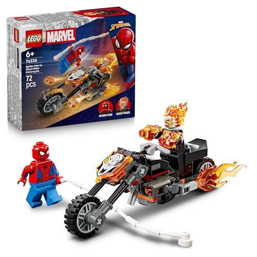 LEGO | Marvel Spider-Man vs. Ghost Rider in Motocicletta - Giocattolo dei Supereroi con Modellino di Moto, 2 Minifigure, Ragnatela e Elementi Fuoco - Regalo per Bambini da 6 Anni in su - 76335