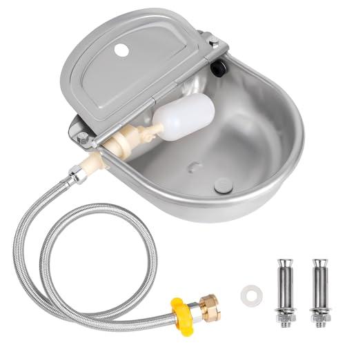 Abbeveratoio in Acciaio Inox con Tappo di Scarico, Connettore, Tubo Flessibile Intrecciato e Viti di Montaggio, Abbeveratoio Automatico con Valvola a Galleggiante per Cavalli Cani Bovini Pecore Maiali