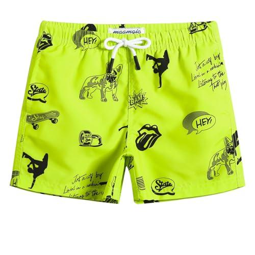 MaaMgic pantalocini da Bagno per bambimi Ragazzi Asciugatura Rapida Costume da Mare Spiaggia Piscina Slip Interno, Bulldog Verde, 14-16 Anni