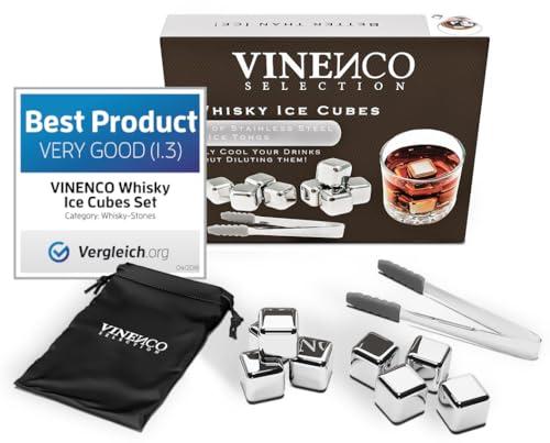 Cubetti di Ghiaccio Riutilizzabili, Set Pietre Acciaio & Basalto da Whisky Refrigeranti + Pinza + Bustina | Aperitivo Accessori Bar: Cocktail Whiskey Ice Cube Stone Kit, Idea Regalo Donna Uomo Festa