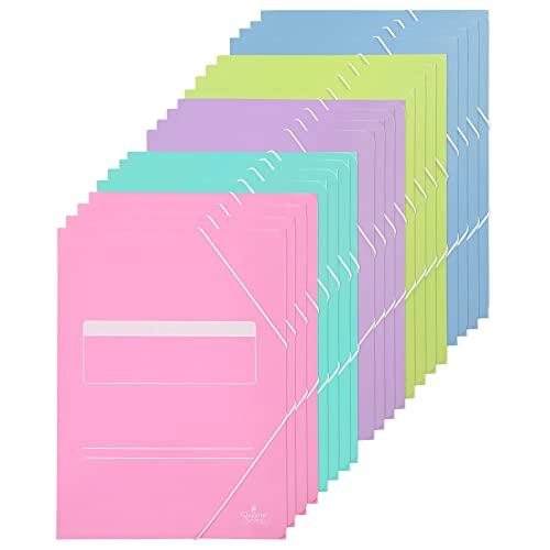 Cartoncini in cartone StarPLAST - Confezione da 20 cartelline con lembi e elastico, formato A4, 5 colori pastello