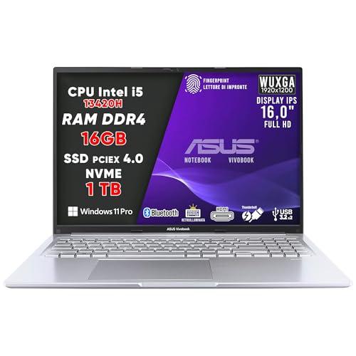 ASUS VivoBook Pc Portatile, Notebook i5 13420H, RAM DDR4 16Gb, SSD 1Tb PCI-e 4.0, DISPLAY IPS WUXGA 16,0