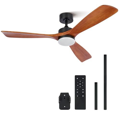 VONLUCE 132 CM Ventilatori da Soffitto con Luci e Telecomando Ventilatore da Soffitto in Legno con 3 Pale Motore DC Reversibile Silenzioso a 6 Velocità per Camera da Letto Soggiorno Studio Patio, Noce