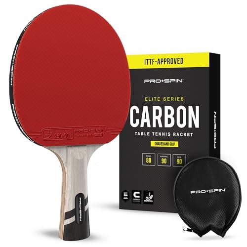 PRO SPIN Racchetta Ping Pong in Fibra di Carbonio - 7 strati, Gomma Offensiva, Spugna 2 mm e Custodia - Confezione da 1 - Dai il Massimo con la Racchetta Ping Pong Serie Élite in Carbonio