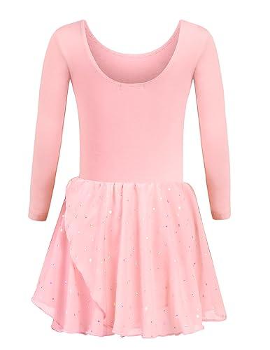 trudge Abbigliamento da Balletto per Ragazze Abito da Balletto per Bambini a Maniche Lunghe in Cotone Body da Balletto Costume da Balletto Abito da Ballo Tuta da Ballo con Gonna Tutu Rosa 5-6 Anni