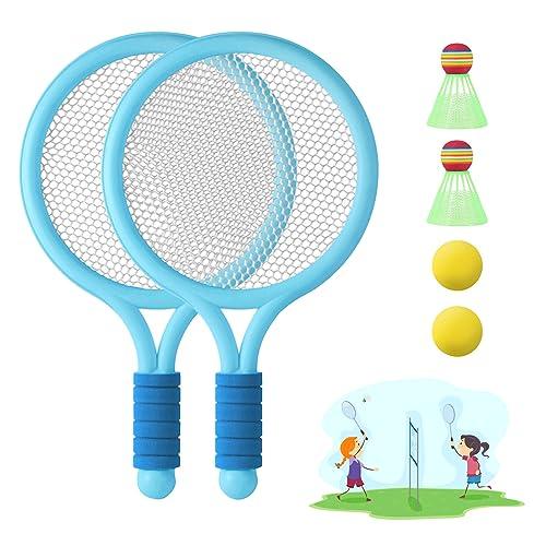 JurciCat Racchetta tennis Bambino racchette badminton 1 paio di racchette da badminton con 2 Palline da Tennis e 2 volani per tennista regalo per bambini Sport all'aperto indoor