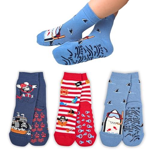LEON D'ORO Calzini Bambino Antiscivolo Cotone 3 Paia Calze Bimbo abs scuola casa gonfiabili, Made in Italy (IT, Numero, 29, 34, ASS2 3 paia)