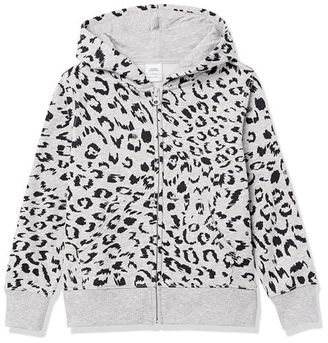 Amazon Essentials Felpe con Cappuccio Foderate in Pile con Cerniera Bambine e Ragazze, Grigio Chiaro Puntinato Animalier, 9 Anni