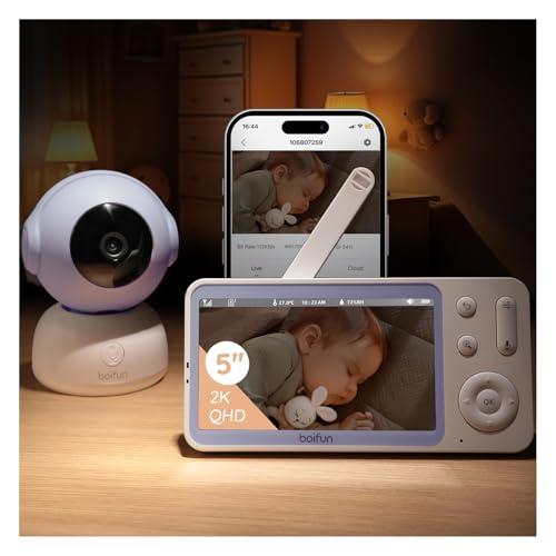 Boifun Baby Monitor 5.5’’ Video Audio con Telecamera 4MP 360° Zoom 4X, WiFi, App controllo fuori casa, AI Intelligente, Audio Bidirezionale, Temperatura & Umidità, Luce Notturna, SD, Batteria 4000mAh