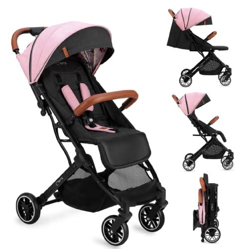 MoMi ESTELLE Passeggino Leggero per bambini da 6 mesi fino a 15 kg - pieghevole da viaggio, cinture a 5 punti, schienale reclinabile, cappottina estensibile, ruote EVA, posizione verticale da chiuso
