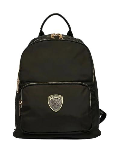 Blauer Zaino donna S6FREYA01 Nero Backpack tessuto nylon doppia zip logo strass Marrone Dark Brown (Nero)