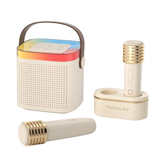 TANALAZ Macchina Karaoke con 2 Microfono Wireless e Base, Aggiornato Cassa Bluetooth con Microfoni, Karaoke Macchina per Bambini con Luci LED ed Effetti Voce, Regalo per 3-12 Anni Bambini Adulti