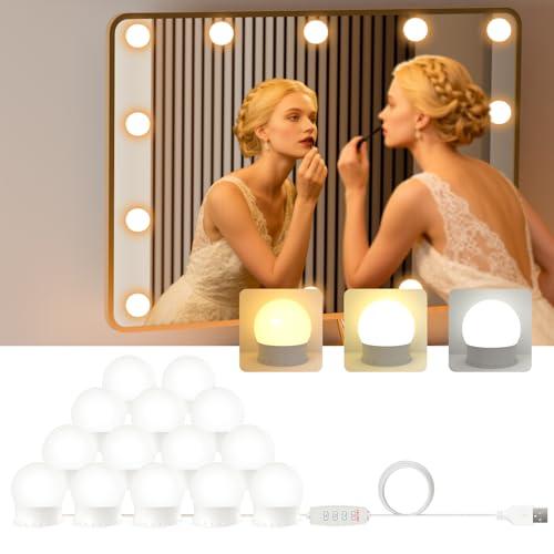 BokiHuk Luci per Specchio da Trucco con 14 Lampadine Dimmerabili, USB Luci Specchio Make Up in Stile Hollywood con 3 Modalità Colore