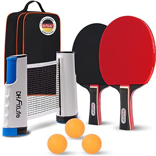 DH FitLife Set da Ping Pong per 2 Giocatori, con Rete Mobile, 3 Palline, 2 Racchette, Custodia, Per Ogni Tavolo
