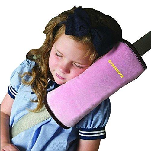 CYBERNOVA arresto per cintura auto, ideale come cuscino supporto per la testa,sicurezza in auto per bambini cuscino spalla cuscino cintura(rosa)