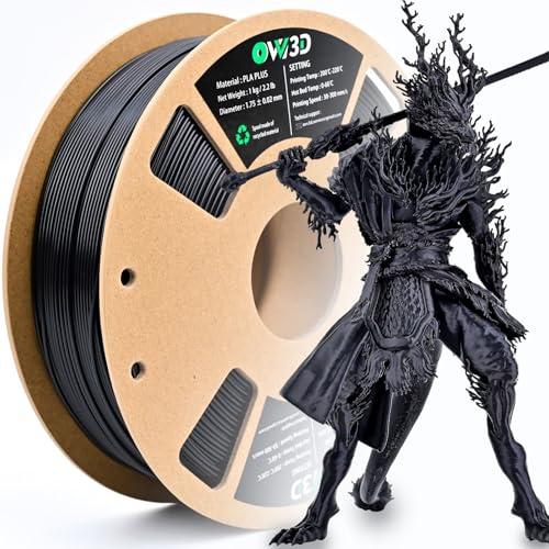 OVV3D PLA+ Filamento 1.75 mm, PLA Plus Alta Velocità Stampante 3D Filamento，Maggiore Durata e Alta Resistenza, Precisione Dimensionale +/- 0.02mm, PLA Nero 1KG/2.2lbs