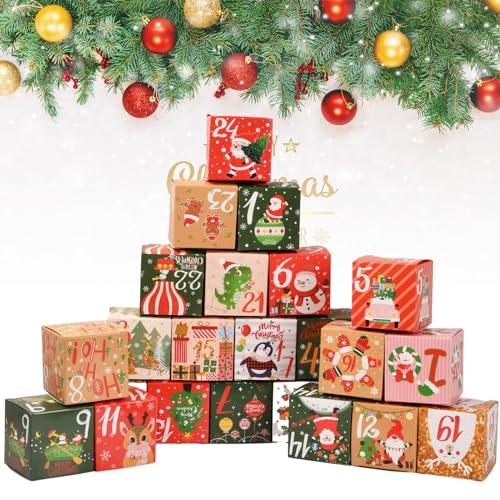 24Pcs Scatole Calendario dell'avvento, Calendario dell’Avvento da Riempire, Calendari dell'avvento Fai da Te, Scatole Regalo di Natale Sacchettini di Carta Kraft per Caramelle Cioccolatini Biscotti