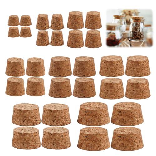 32 Pezzi Tappi in Sughero a Forma di Cono, 8 Misure Tappi di Ricambio Naturali, Mini Tappo di Sughero, Tappo Legno Conici per il Fai Da Te, Turaccioli in Cork per Bottiglie di Vino,Barattoli di Vetro