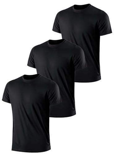 Maglietta da uomo Active Quick Dry Crew Neck | Atletica Corsa Palestra Allenamento Manica Corta Tee Top, Confezione da 3 (nero), L