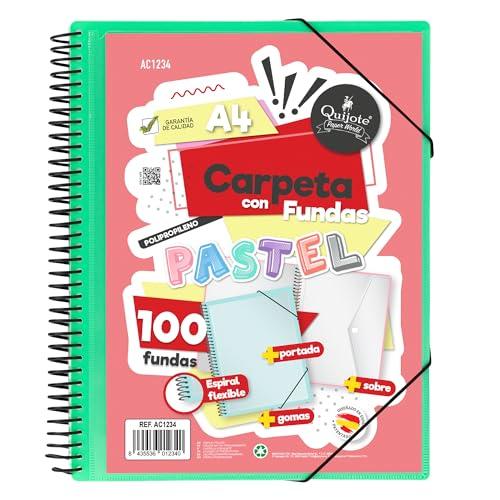 Starplast Cartella Buste Spirale Flessibile - 100 buste trasparenti, A4, chiusura elastica, copertina in polipropilene, copertina personalizzabile, per uso scolastico e ufficio - colore Verde Pastello