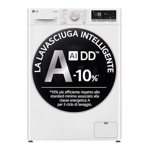 LG AI DD D4R7011TSWG Lavasciuga 11/6kg, Serie R7, Classe A-10%/D, Lavatrice Asciugatrice, 1400 Giri, TurboWash 360, Vapore, Allergy Care, Eco Hybrid, Wi-Fi, Bianca
