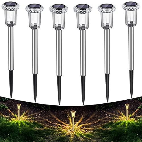 Auting Lampada Solare Giardino Esterno, IP65 LED Luci per Prato, da Terra (Bianco Caldo) 6 Pezzi