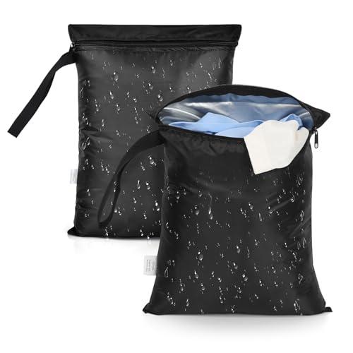 OTraki Sacco Biancheria Sporca Viaggio Riutilizzabile Wet Bag con Zip Tessuto Oxford Impermeabile Sacchetto Organizer per Gym Asciugamani Spiaggia Costume da Bagno Nero 30 x 36 cm 2 Pezzi