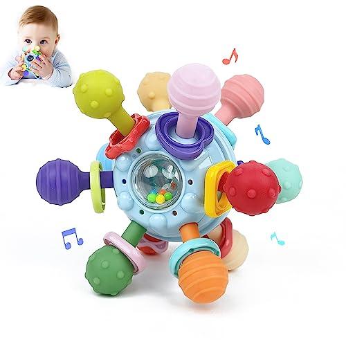 Giochi Sonaglio Dentizione Del Neonato 0 3 6 9 12 Mesi, Sensoriali Giocattoli Silicone Palla da Massaggia Gengive, BPA Free Montessori Regalo Bambino