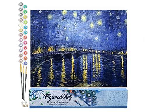 Figured'Art Dipingere con i Numeri - Paint by Numbers Van Gogh Notte  Stellata Sul Rodano, Passatempo per Adulti, Kit Completo, Hobby Creativi -  Quadri fai da te 40x50cm senza cornice