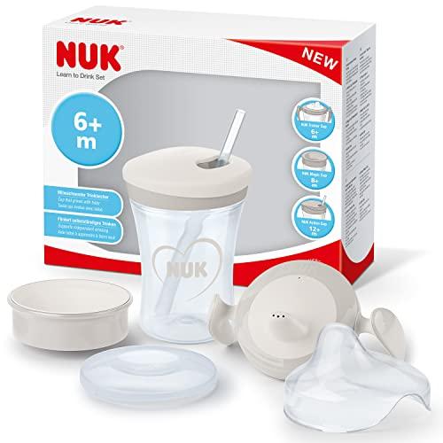 NUK 3-in-1 Set per imparare a bere con Trainer Cup Bicchiere Antigoccia (6+ mesi), Magic Cup 360° Tazza (8+ mesi) e Action Cup Tazza per Bambini (12+ mesi) | 230 ml | Senza BPA | Bianco (cuori)